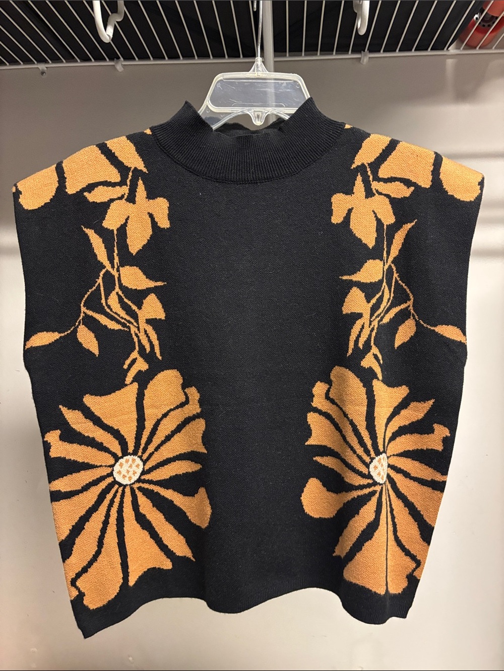 entro Black and Brown Floral Mock Neck Sweater Vest